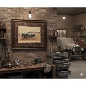 Vintage 1957 Henry Austin Clark Jr 1911 Stanley Steam Car Print Ornate Frame